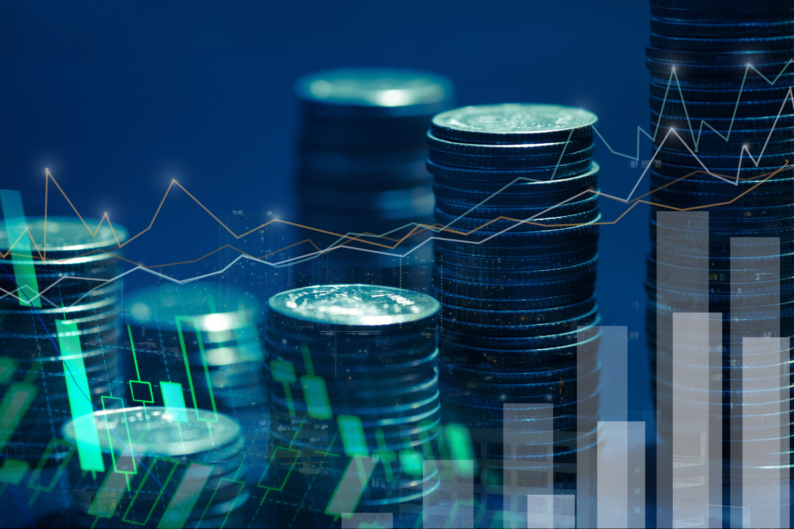 Financial Investment Concept, Double Exposure Of City Night And